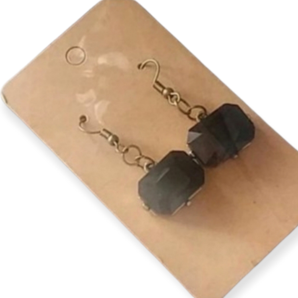 Hand Crafted Antique gold and black crystal matte statement earrings